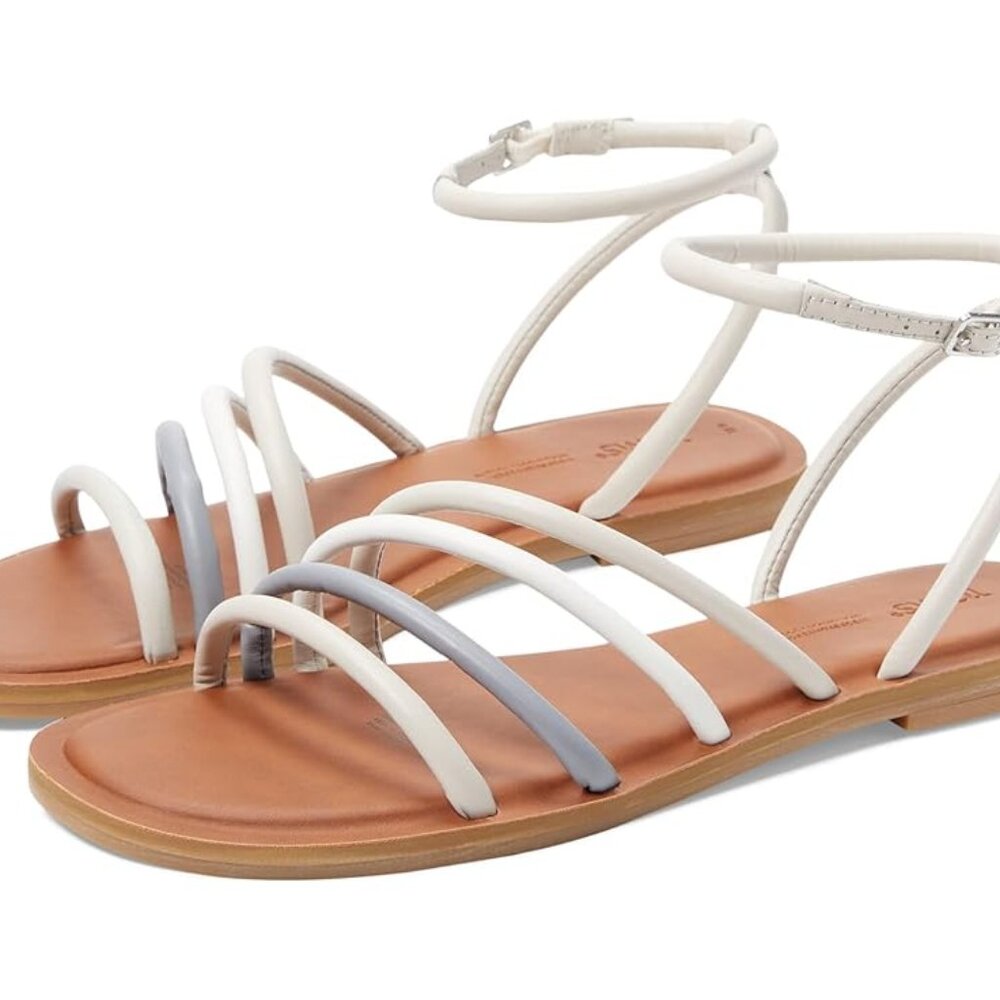 Toms White and Light Gray Strappy Ankle-Wrap Sandals